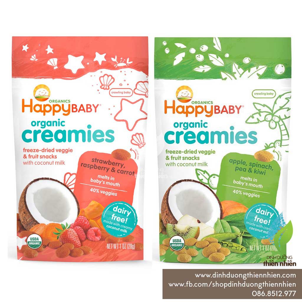 Bánh Ăn Dặm Sữa Dừa Sấy Khô Hữu Cơ Happy Baby Organic Creamies, 28g