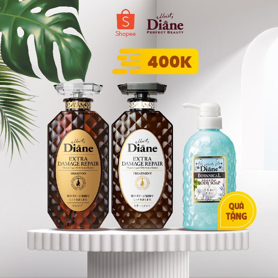 Cặp gội xả phục hồi tóc hư tổn nặng  Moist Diane Extra Damage Repair 450mlx2  + Sữa tắm Moist Diane
