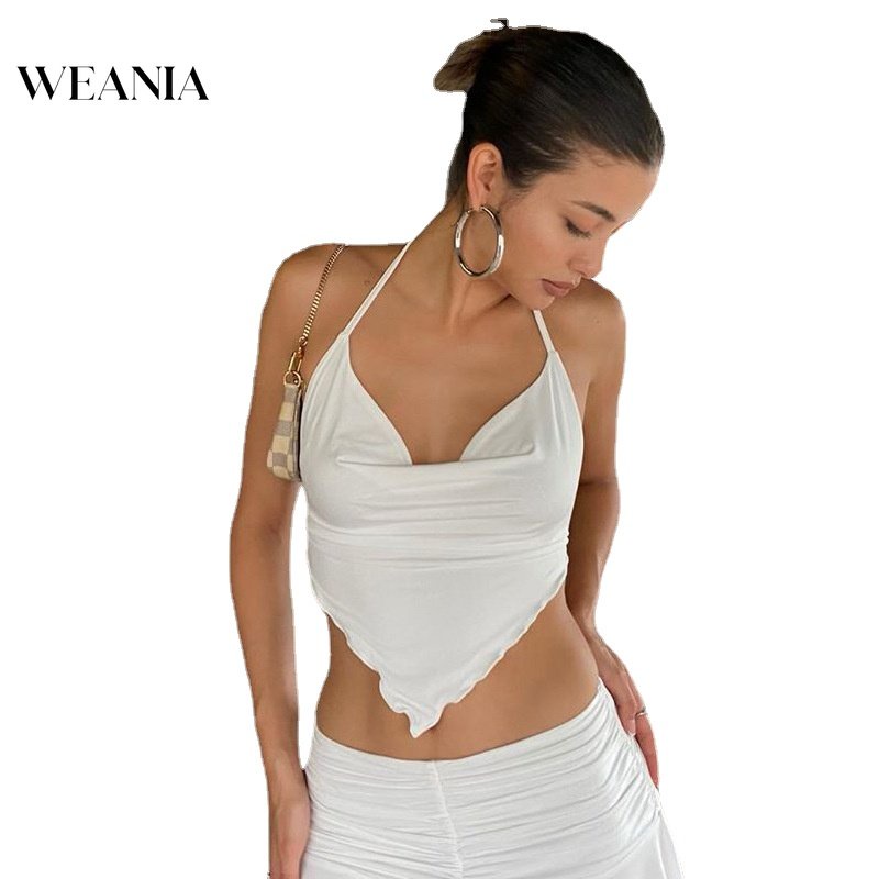 Áo Tank Top Cổ Thấp Hở Lưng Màu Trơn Phong Cách Đường Phố Cho Nữ L0715