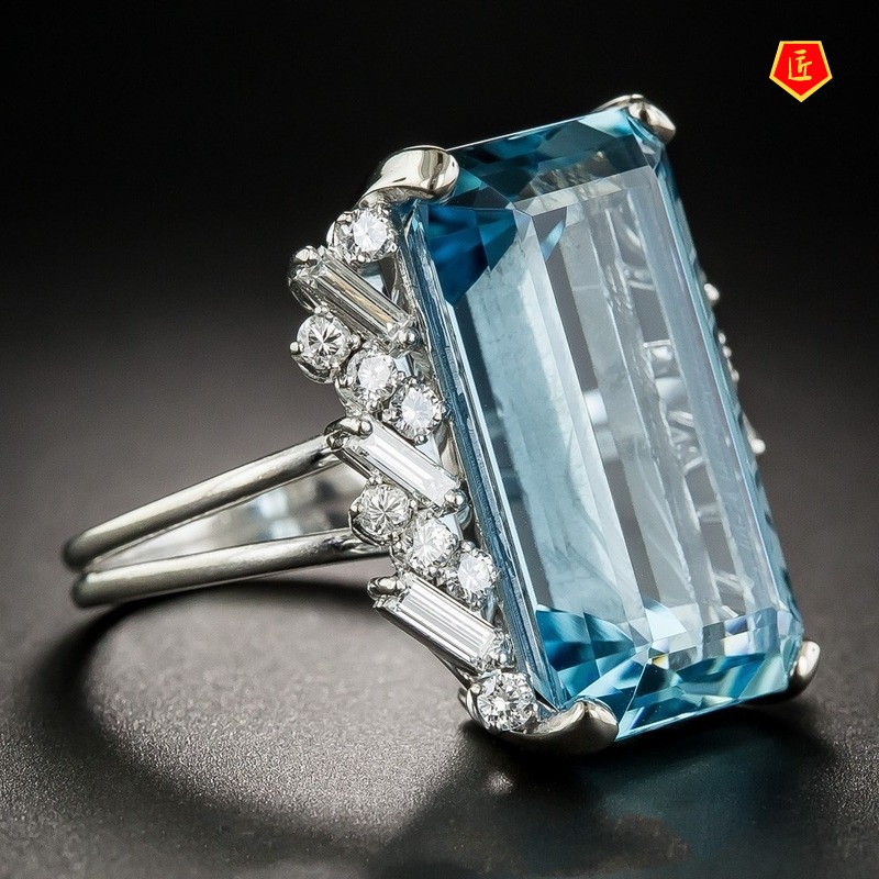 Nhẫn đính đá sapphire nhân tạo thời trang sang trọng
