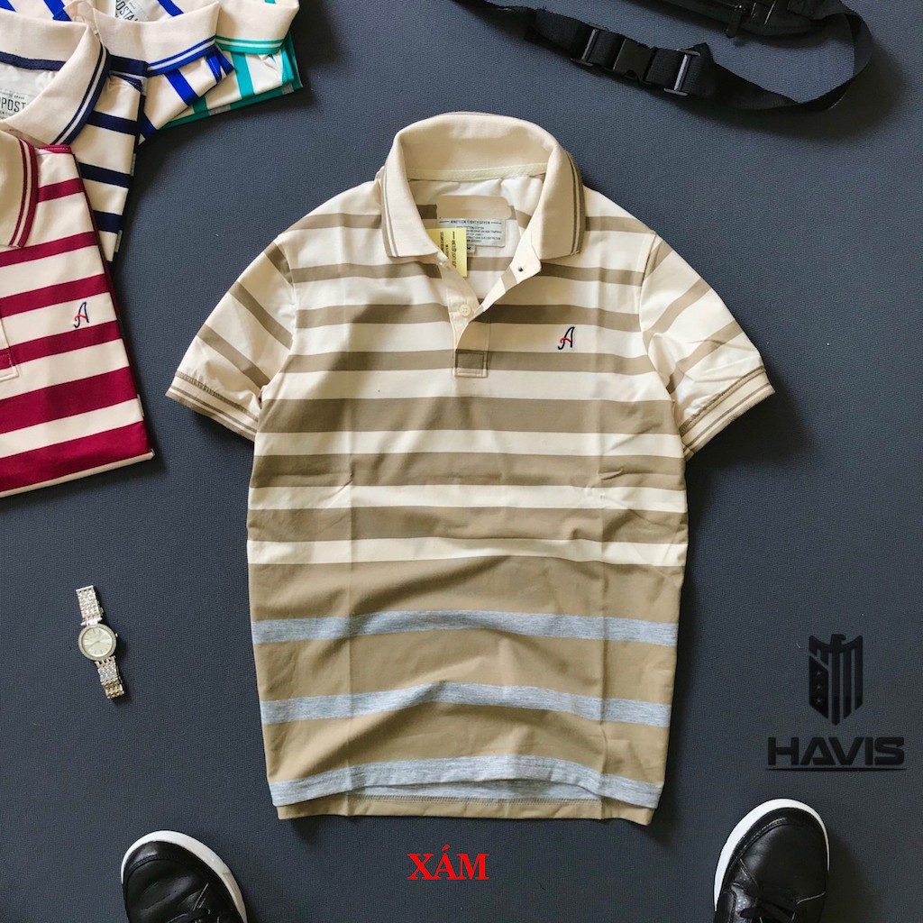 Áo thun nam Cotton Sọc logo thêu Chữ A tay bo - Thời trang Havis - ASTD019 | BigBuy360 - bigbuy360.vn