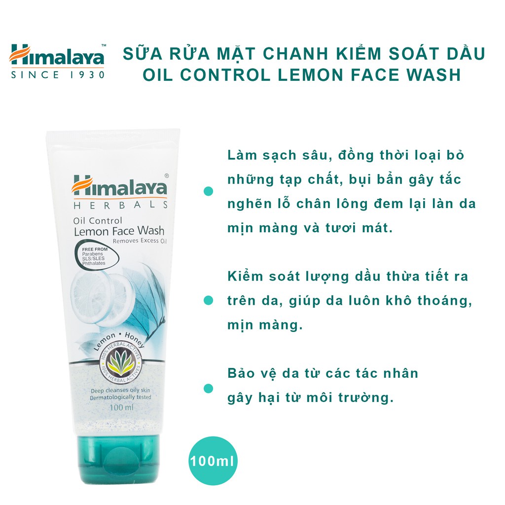 [ MUA 1 TẶNG 1] Sữa rửa mặt chanh se khít lỗ chân lông Himalaya Oil Control Lemon Face Wash 100ml