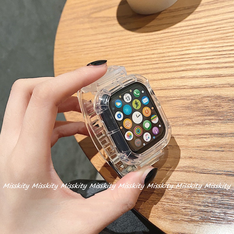 Dây Đeo Nhựa Trong Suốt 2 Trong 1 Cho Đồng Hồ Thông Minh Apple Watch Serise 7 6 SE 5 4 3 2 2 Trong 1 45mm 40mm 42mm 44mm