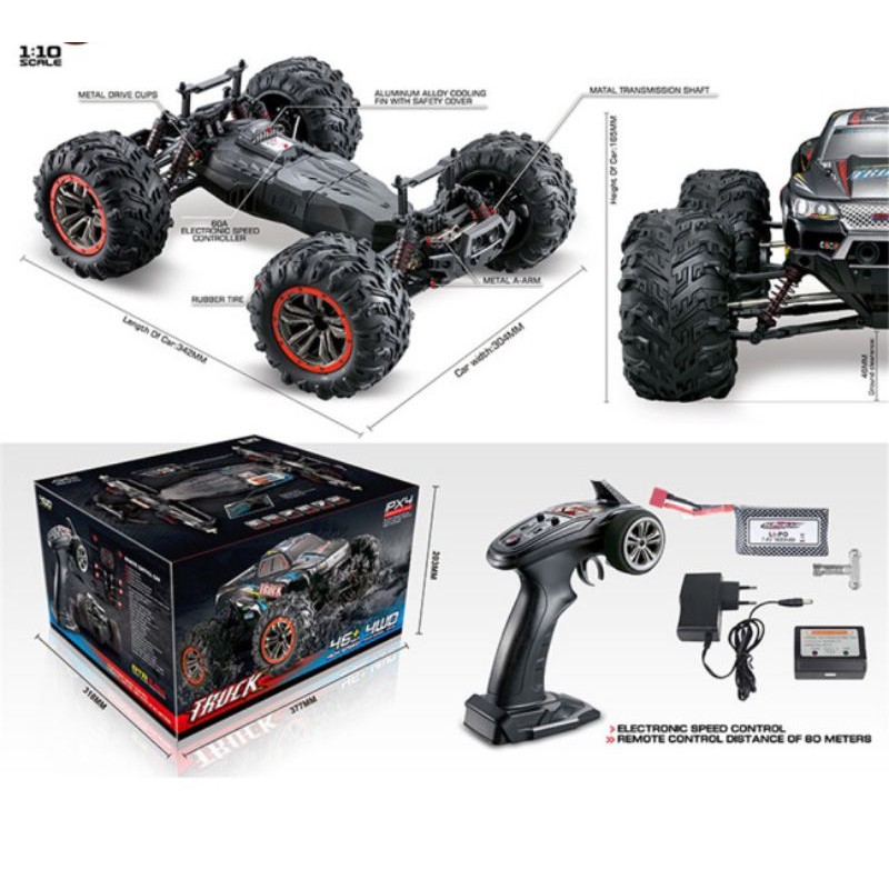 Xe ô tô địa hình điều khiển từ xa XinLeHong 9125 (monster truck 9125) tỉ lệ 1/10, 2 cầu, visai kim loại, sóng 2.4GHz