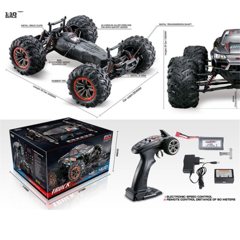 Xe ô tô địa hình điều khiển từ xa XinLeHong 9125  tỉ lệ 1/10, 2 cầu, visai kim loại, sóng 2.4GHz