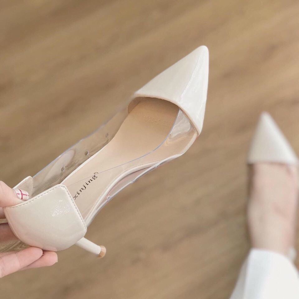 Giày cao gót phối mika gót nhọn êm chân H30