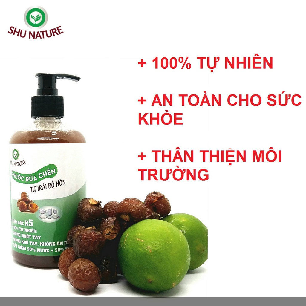 Nước rửa chén hữu cơ, nước rửa bình sữa SHU NATURE,100% thiên nhiên từ trái bồ hòn, mùi tự nhiên