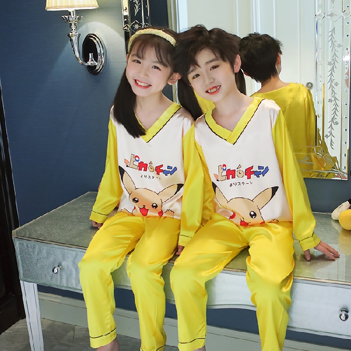Bộ Đồ Ngủ Tay Dài Chất Lụa Thời Trang Hàn Quốc Dễ Thương Cho Bé