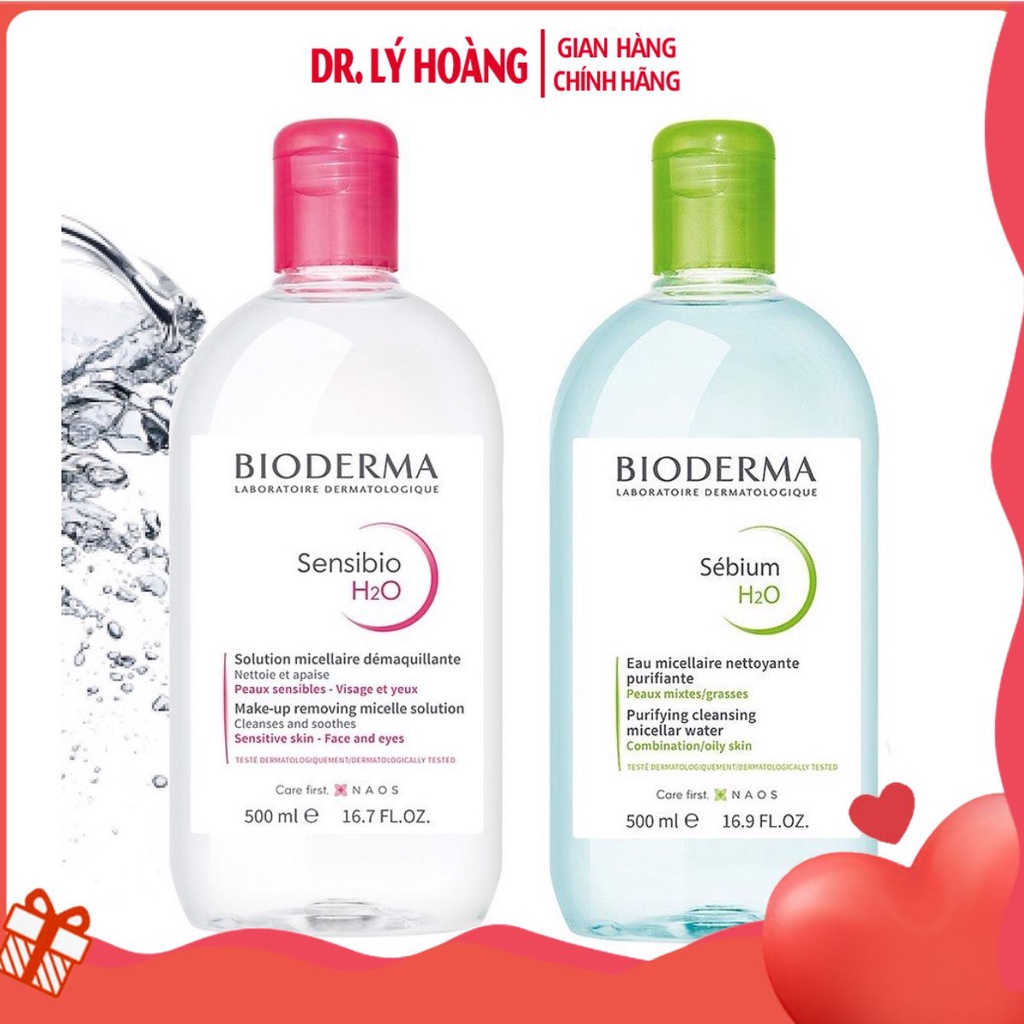 Nước Tẩy Trang Bioderma H2O 500ml  Hồng, Xanh 500ml- Nhập khẩu hàng chính hãng  - 𝐃𝐫.𝐋𝐲́ 𝐇𝐨𝐚̀𝐧𝐠 | BigBuy360 - bigbuy360.vn