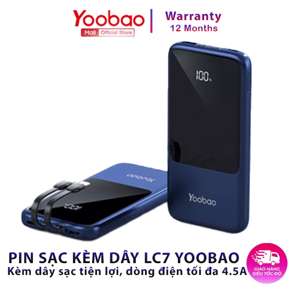 [20W] Sạc dự phòng liền dây cáp Yoobao LC7 10000 mAh sạc nhanh 20W có màn hình hiển thị pin