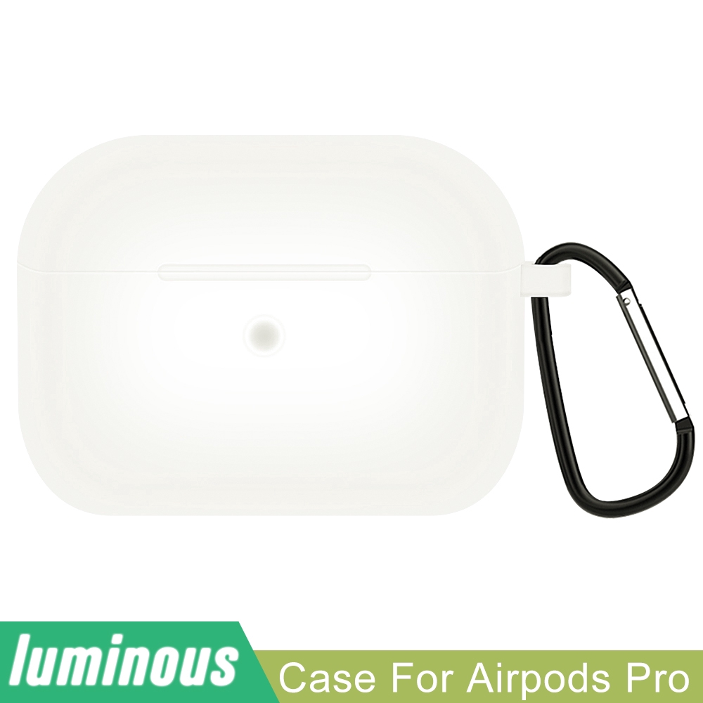 Vỏ bảo vệ hộp sạc tai nghe Silicon màu dạ quang kèm móc cho AirPods Pro