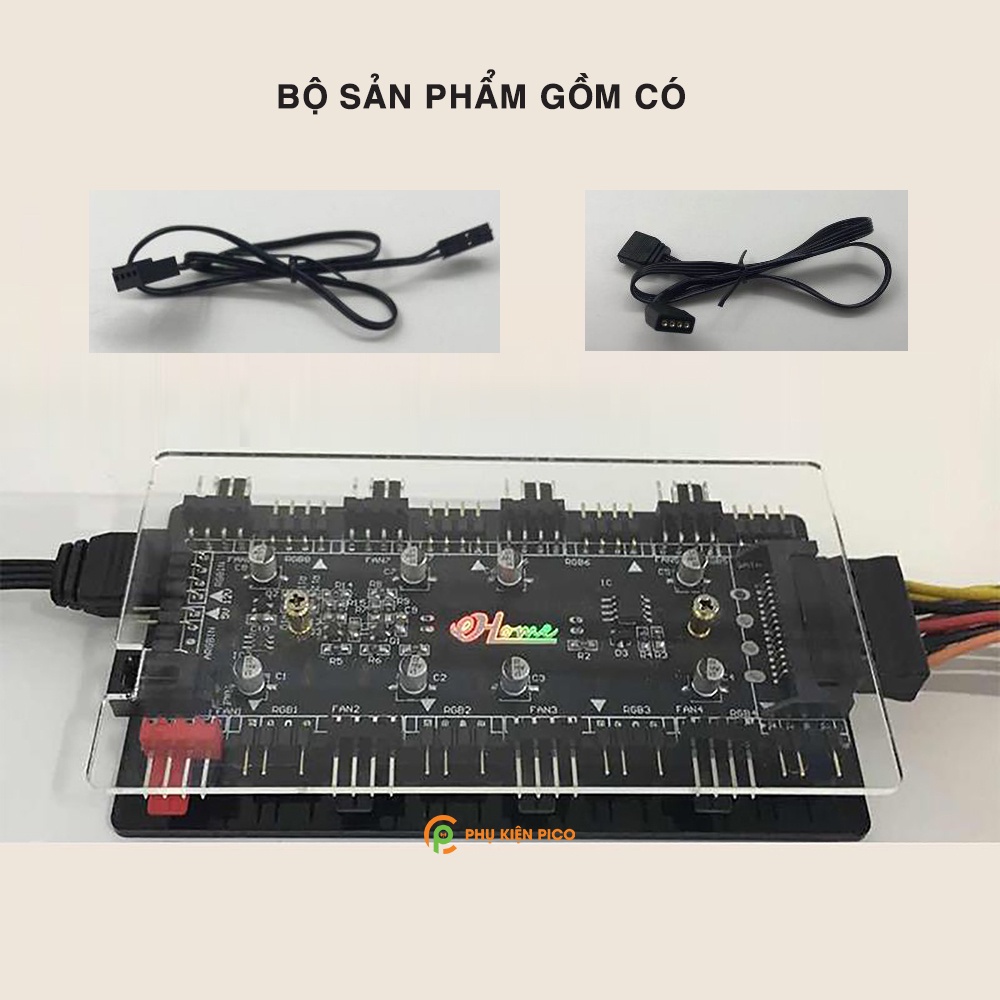 Bộ chuyển đổi LED 5V ARGB 12V RGB PWM 8 cổng - Fan Hub chuyển đổi 12V RGB về 5V ARGB PWM tích hợp