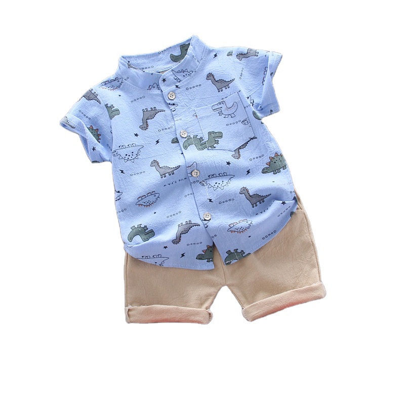 Áo sơ mi tay ngắn + quần short bé trai 2 mảnh 0-4 tuổi phim hoạt hình khủng long