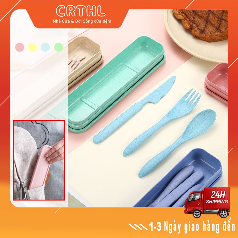 Bộ Nĩa và Muỗng Bộ dao kéo làm bằng rơm lúa mì thân thiện với môi trường có hộp