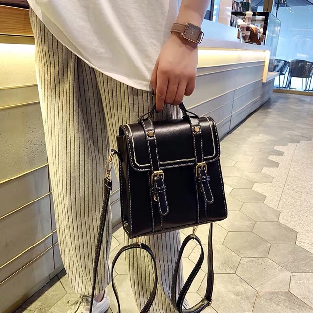 BALO NỮ DÁNG VUÔNG BALO MINI VINTAGE HỌC SINH DA PU ULZZANG