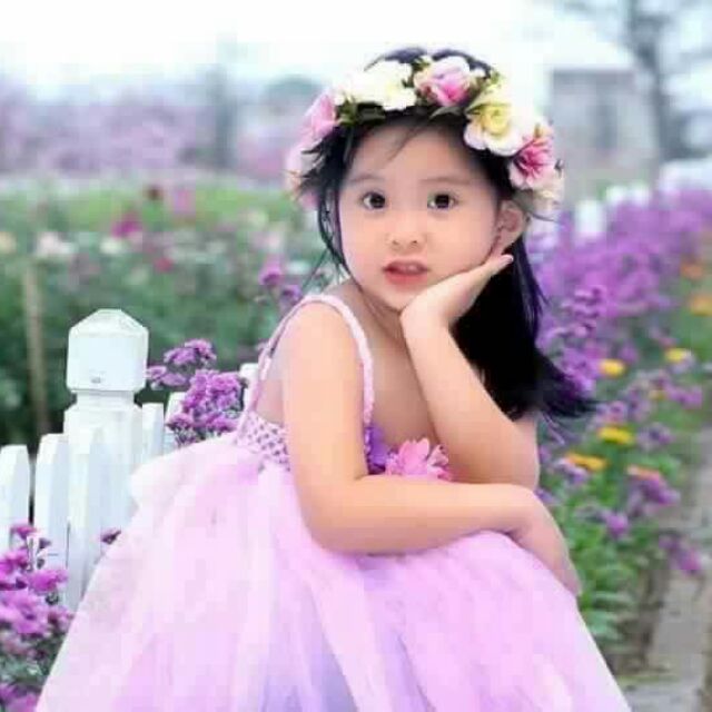 Đầm tutu tím cà phối hồng hoa cầu lớn