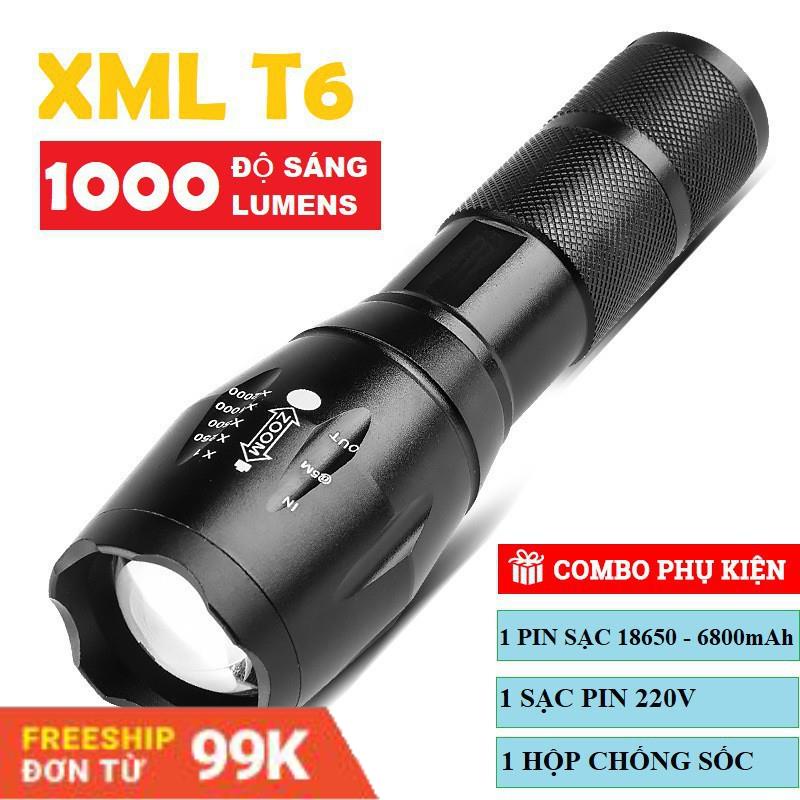 Đèn pin siêu sáng T6 gồm Pin + sạc + hộp