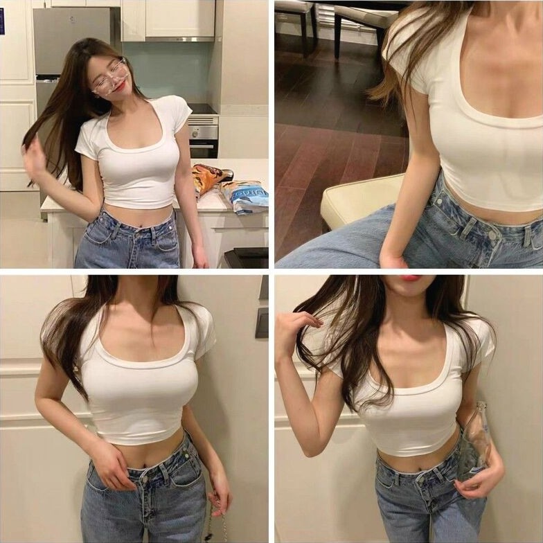 Áo Croptop nữ ôm body Tay ngắn cổ vuông MADELA, Croptop ngắn tay trẻ trung, Áo thun nữ cổ vuông dáng ôm croptop - ACTN02 | BigBuy360 - bigbuy360.vn