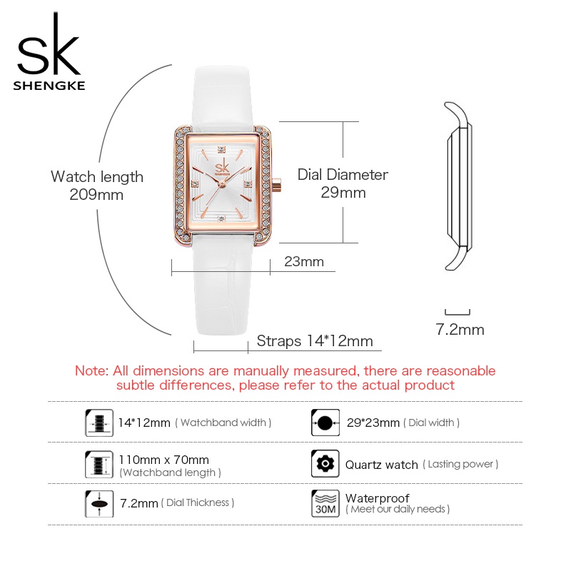 Đồng hồ đeo tay SHENGKE K0151 dây da mặt màu trắng vỏ hình chữ nhật máy Nhật Bản dành cho bạn nữ | BigBuy360 - bigbuy360.vn