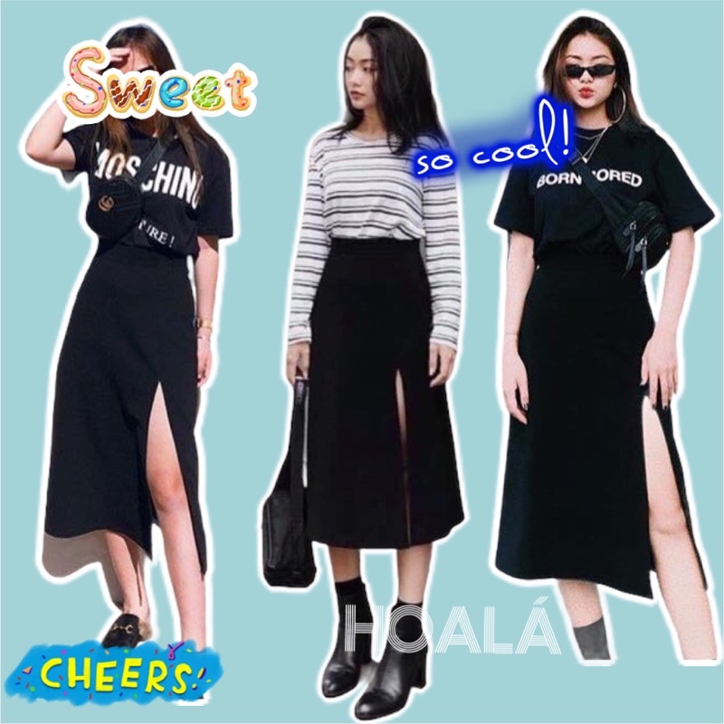 Chân Váy Midi Xẻ Tà Phong Cách Chuẩn Ulzzang