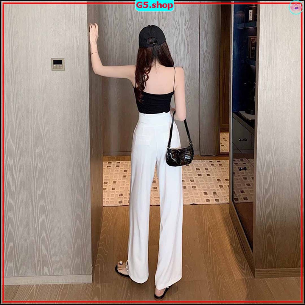 Quần nữ ống rộng lưng cao vải tuyết mưa, dáng suông dài khóa trước 2 màu đen trắng G5
