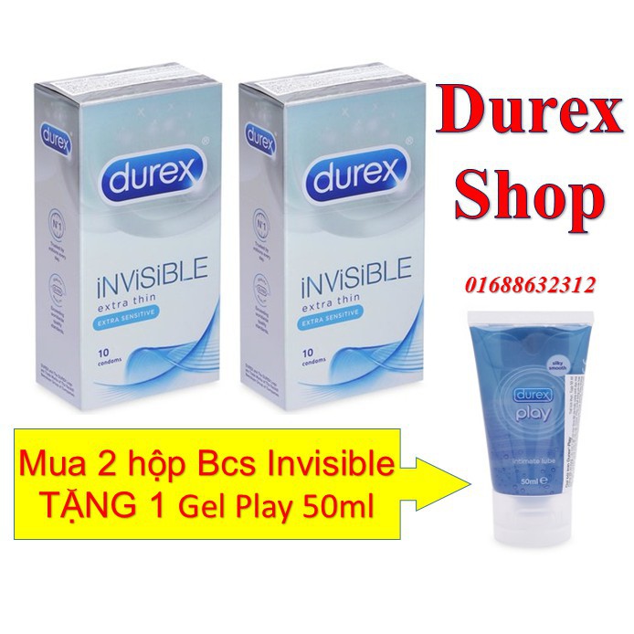 [COMBO] 2 hộp Bao cao su SIÊU MỎNG ÔM SÁT Durex Invisible TẶNG 1 Gel Play 50 ml