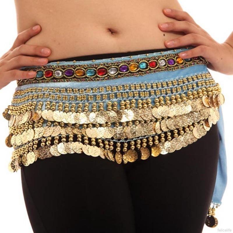 Dây lưng đeo hông múa bụng đính 248 đồng xu màu vàng lấp lánh độc đáo