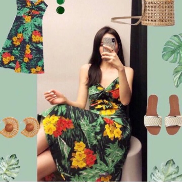 ZARA Đức - Đầm auth new tag sale hai dây hoa lá mùa hè sáng da, mặc mát cao cấp chính hãng 2651/332