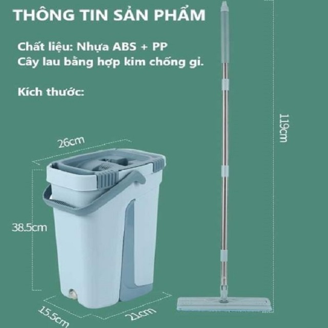 Bộ Cây Lau Nhà, Chổi Lau Nhà Thông Minh Tự Vắt 360 Độ Chính Hãng Cao Cấp TẶNG Kèm 2 Miếng Lau Siêu Sạch