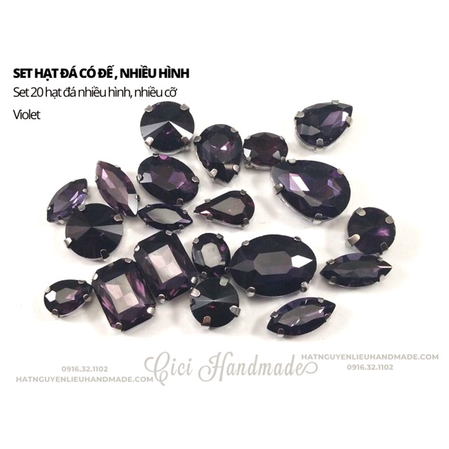 Set 20 hạt đá đế có lỗ khâu, nhiều hình, nhiều cỡ Cici Handmade chuyên hạt đá hạt cườm hạt trang sức