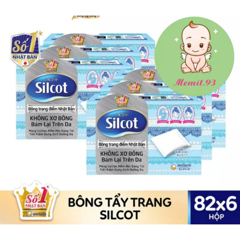 Bộ 6 bông tẩy trang silcot hộp 82 miếng