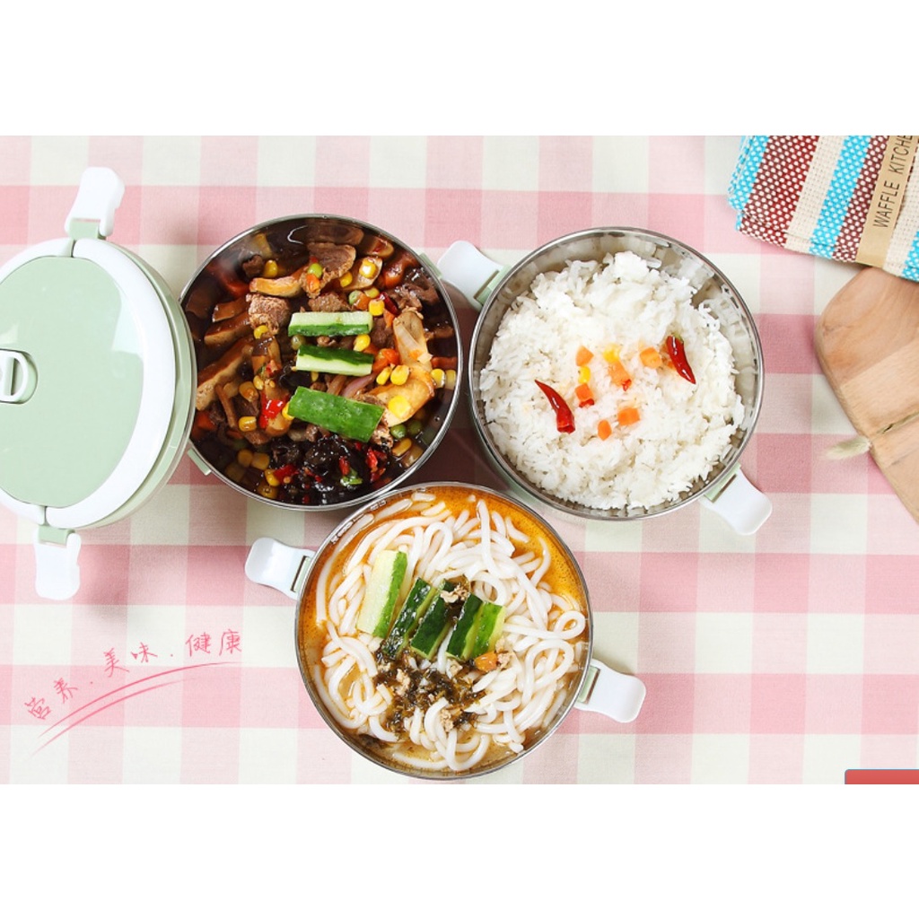 Hộp Đựng Cơm Văn Phòng Lúa Mạch 4 Tầng Lõi Inox Giữ Nhiệt Siêu Tiện Lợi  - Cặp Lồng Cà Mên Chất Liệu Lúa Mạch Cao Cấp