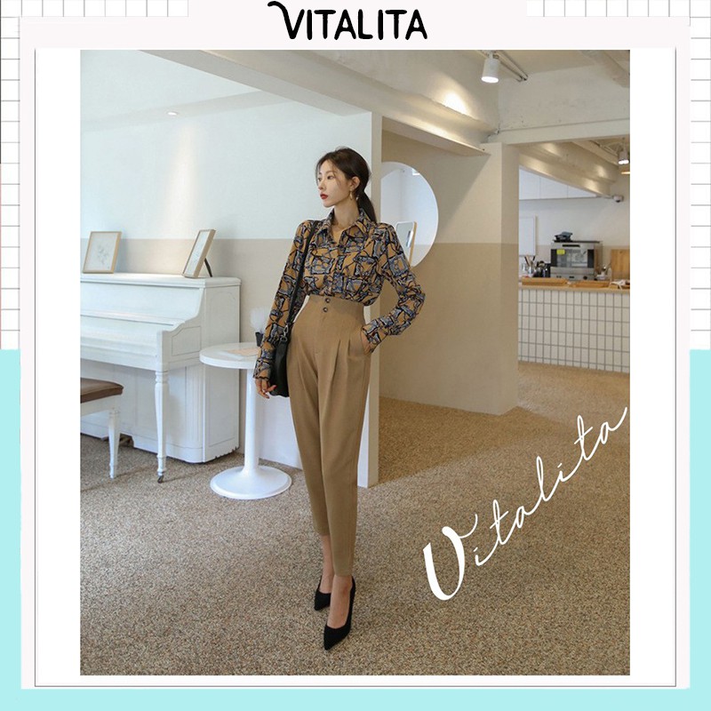 Quần Baggy nữ lưng cao cạp liền STYLE HÀN QUỐC - chất vải Cát Hàn