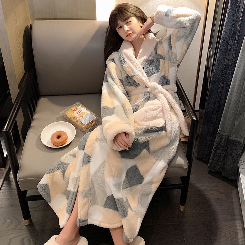 [J & N] Áo Choàng Ngủ Dài Bằng Vải Lông Cừu San Hô Dày Dặn Dễ Thương Thời Trang Mùa Đông Cho Nữ Vào Mùa Đông 2021 Nightg | BigBuy360 - bigbuy360.vn