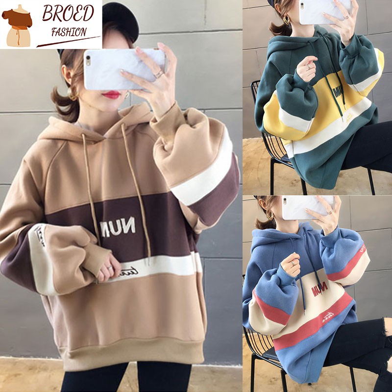 Áo hoodie phối lông dày giữ ấm dáng rộng size lớn  | BigBuy360 - bigbuy360.vn