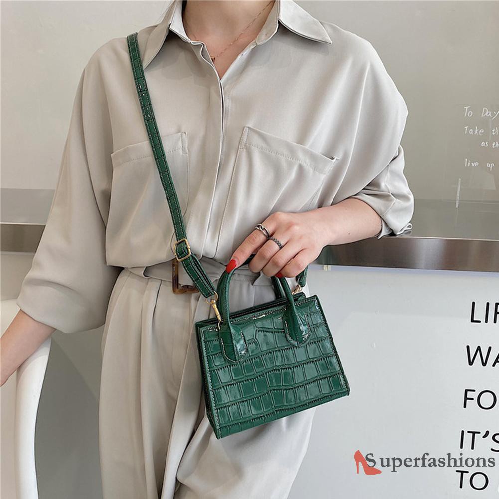 【Hot Sale】Retro Women Alligator Pattern Pure Color PU Shoulder Bag Top-handle Handbag