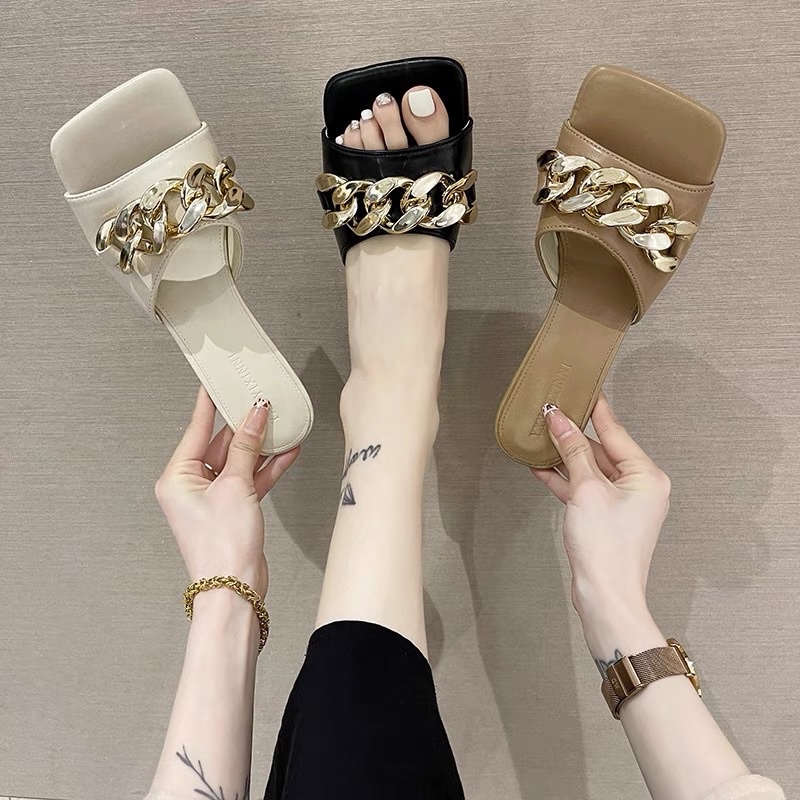Guốc cao gót mũi vuông quai xích cao 7cm