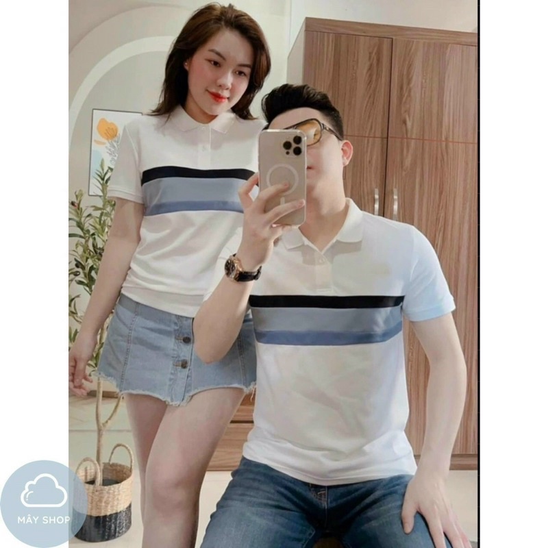 Áo polo đôi Nam Nữ sọc ngang - vải Gai thoáng mát