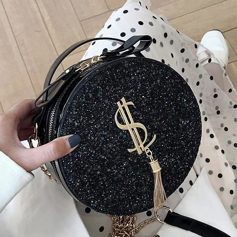 Túi Đeo Chéo Hình Tròn Đính Kim Tuyến Lấp Lánh Thời Trang Mùa Hè Phong Cách Hàn Quốc Cho Nữ