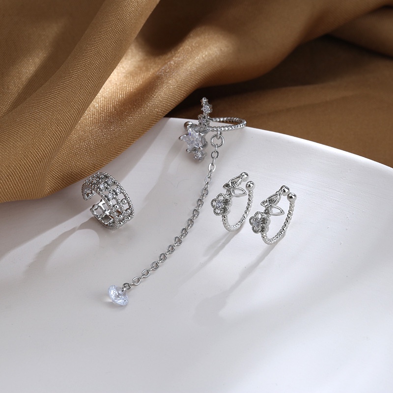 Bông Tai Dạng Kẹp Hình Ngôi Sao/Hoa/Bướm Tua Rua Không Xỏ Lỗ Đính Đá Zircon Thời Trang Dành Cho Nữ F757