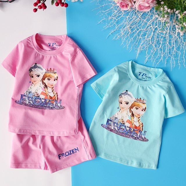 Đồ Bộ quần áo thun đùi Bé Gái Elsa Anna Frozen mềm mát hàng Việt Nam cao cấp Size nhí Đại 1-15