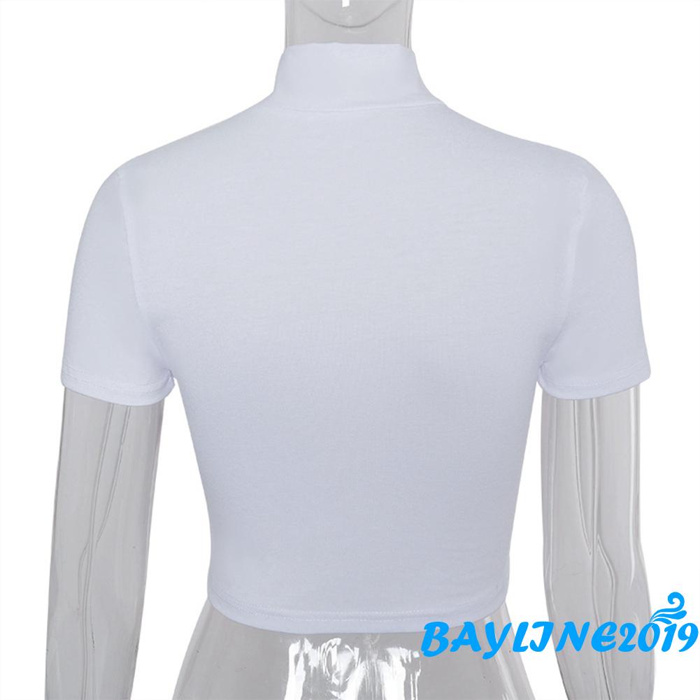 Áo thun crop top tay ngắn phối khóa kéo màu sắc trẻ trung thời trang quyến rũ dành cho nữ