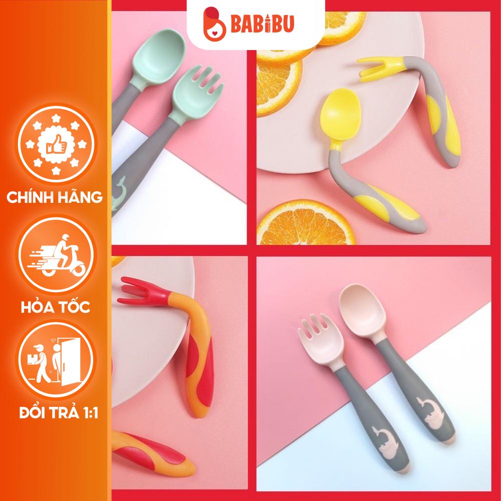 Bộ Thìa Dĩa Tập Xúc Cho Bé Tập Ăn Dặm Uốn Cong Dễ Thương Babibu - TDUC