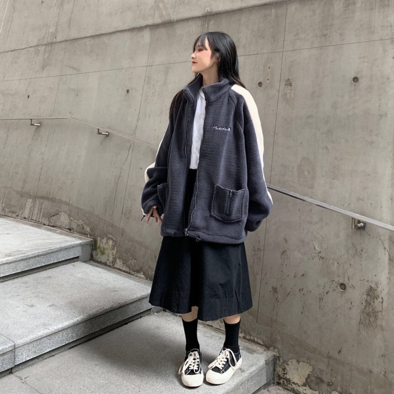 Áo khoác cardigan dáng rộng tay lỡ màu tương phản thời trang thu đông
