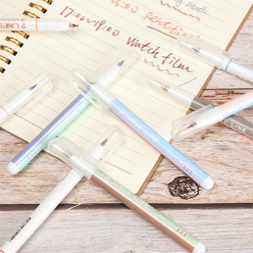 ♫DAPHNE♫ 6Pcs/Set Hot Writing Tools Hand Account Double Line Pen Stationery Two-Color DIY Mark Student Contour