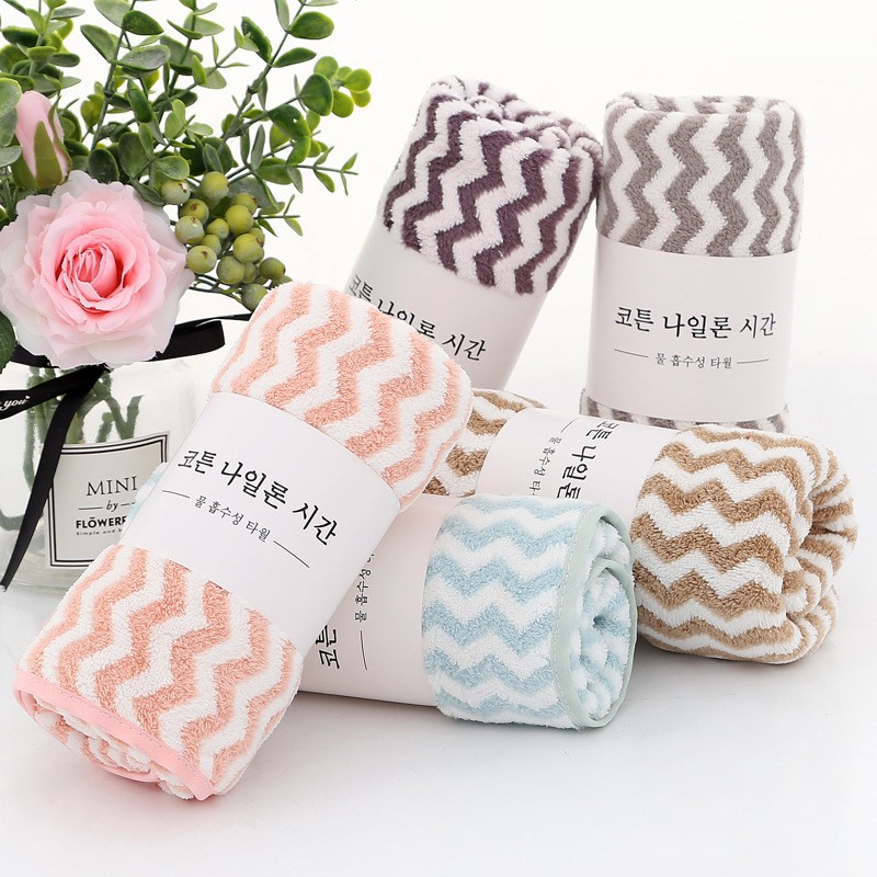 Khăn Mặt Cotton Kẻ Sọc Hàn Quốc, Khăn Lông Cừu Siêu Thấm Nước - Giao Mẫu Ngẫu Nhiên