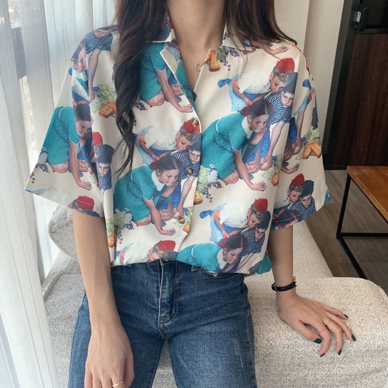 Áo Sơ Mi Ngắn Tay Cổ Bẻ Phong Cách Hàn Thời Trang Nữ