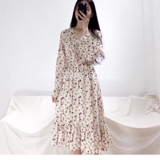 Váy hoa nhí đuôi cá vintage tay bồng quảng châu