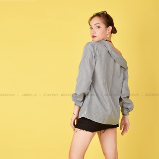 Áo sơ mi lệch vai bo tay