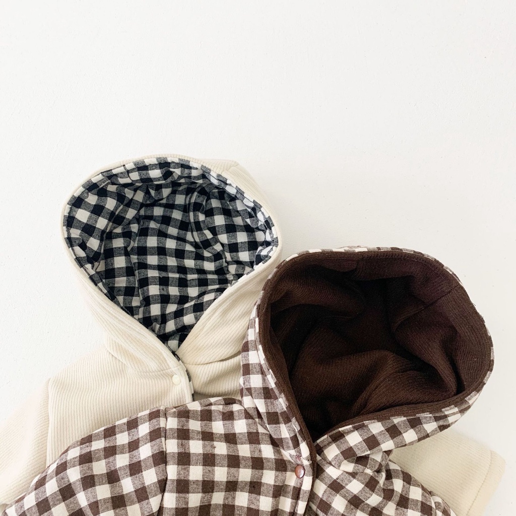 Áo Khoác Mùa Đông Bằng Cotton Họa Tiết Kẻ Sọc Hai Cách Mặc Cho Bé Sơ Sinh